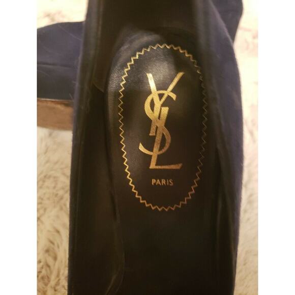 YVES SAINT LAURENT BLK SUEDE PALAIS PEEP TOE 9.5 - Picture 9 of 10